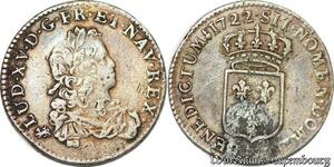 S6504 Rare Louis XV 1715-1774 1/3 d'écu de France 1722 T Nantes Argent Silver