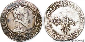S6536 Très Rare Franc au col plat Henri III 1585 C Saint-Lô Argent Silver