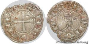 S6592 Crusaders Antioch Denier Bohémond III 1149-1163 Silver AU