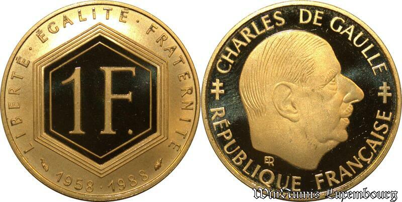 Piece De 1 Franc 1958 Charles De Gaulle 1055287 Rare France 1 Franc Charles de Gaulle 1958 1988 Or Gold PF