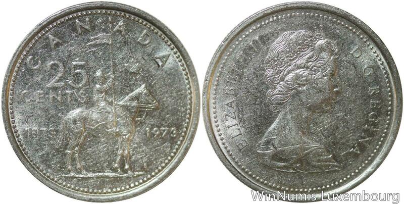 V2762 Canada 25 Cents Elizabeth II Gendarmerie Royale 1873 1973 AU
