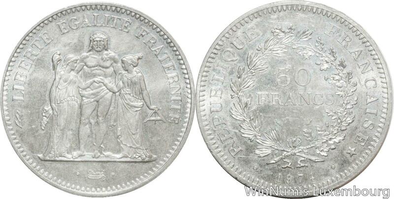 フランス50フラン銀貨 1974年 avers de la 20 francs. フランス50フラン銀貨 1974年 avers de la 20 francs. フランス50
